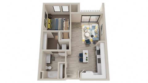 Floor plan for 1 bed, 1 bath, 694 sqft
